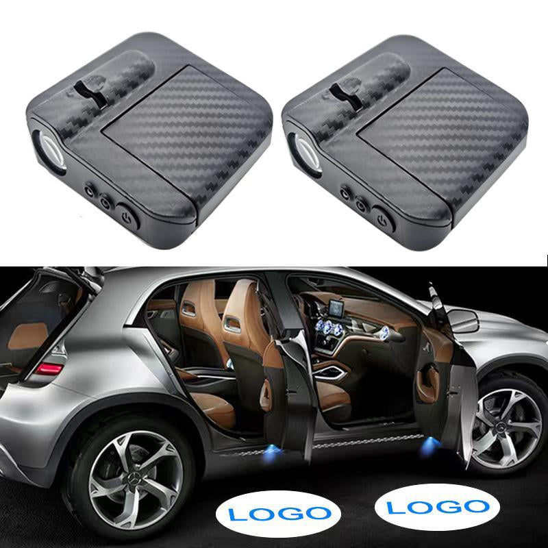 Car Welcome Light, Logo Light, 2Pcs, Wireless Carbon Fiber Pattern, Infrared Door Sensor Projection, Stylish Lighting Feature