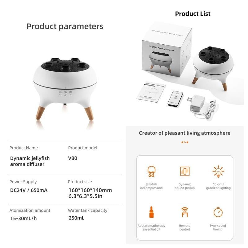 Portable Creative Jellyfish Design Air Humidifier, Remote Control Dynamic Fragrance Mist Maker, Decorative Night Light for Home Office