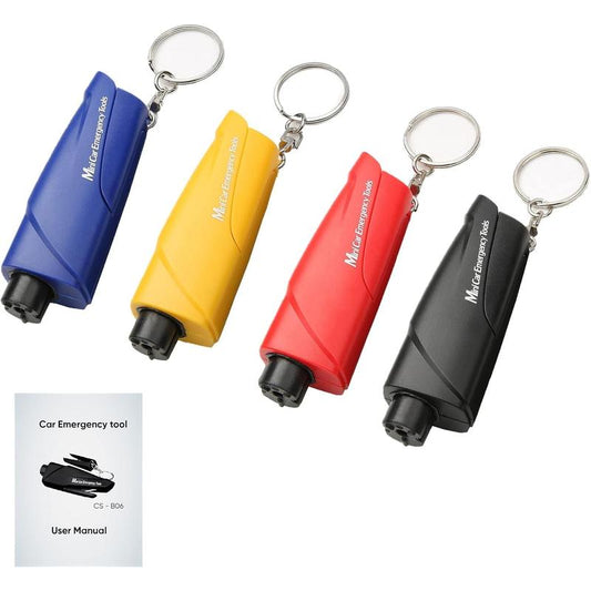 4-Pack 3-In-1 Glass Breaker and Seat Belt Cutter,Car Window Breaker Keychain Seatbelt Cutter, Car Emergency Escape Tool with User Manual for Land and Underwater