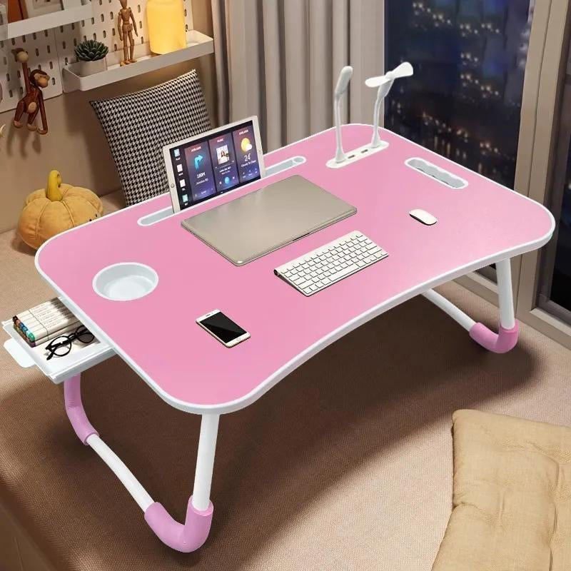 Adjustable Laptop Bed Table – Foldable Workstation with USB Charging, Cooling Fan, LED Light & Storage Drawer – Perfect for Home, Office & Study – Great Mother’S Day Gift