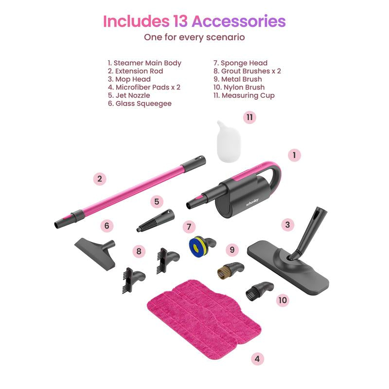 Schenley 7-In-1 Steam Mop with Detachable Handheld Steamer for Walls, Floors, Tiles, Tackles Grease & Sticky Messes, Includes Multiple Accessories Cleaning Tools Cleaning Set