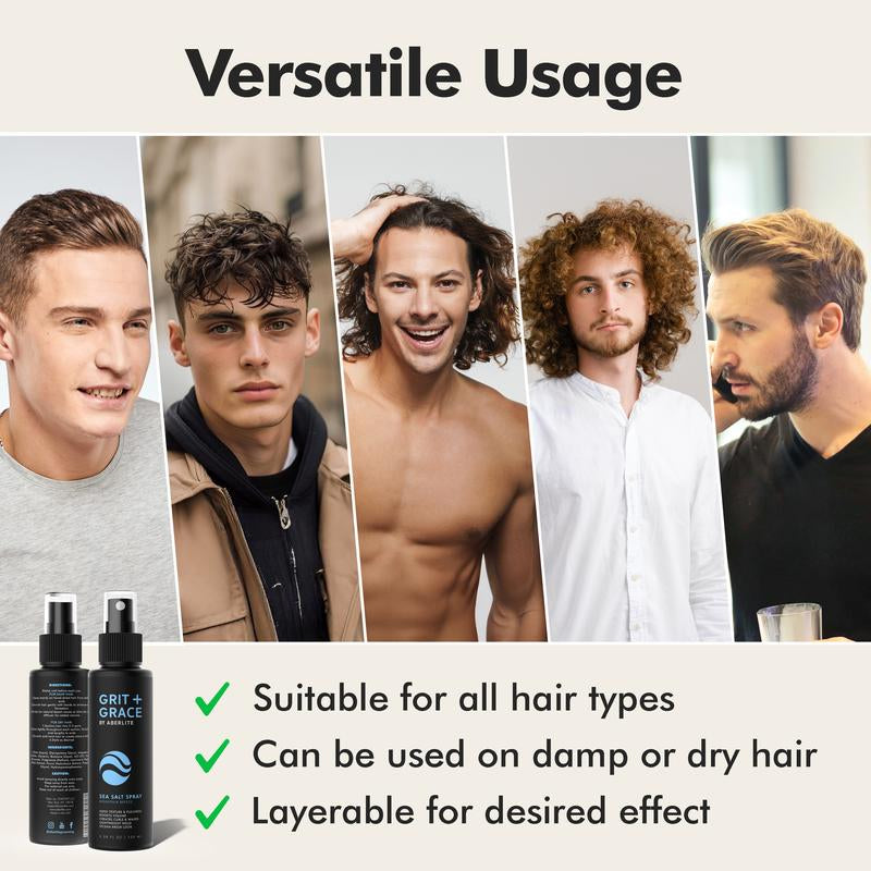 Aberlite Grit+Grace Sea Salt Spray for Men & Women Beach Look - Hair Texture Styling Product for Beach Waves - Curly & Wavy Hair Texture Spray