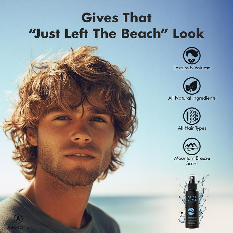 Aberlite Grit+Grace Sea Salt Spray for Men & Women Beach Look - Hair Texture Styling Product for Beach Waves - Curly & Wavy Hair Texture Spray