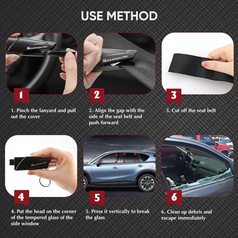 4-Pack 3-In-1 Glass Breaker and Seat Belt Cutter,Car Window Breaker Keychain Seatbelt Cutter, Car Emergency Escape Tool with User Manual for Land and Underwater