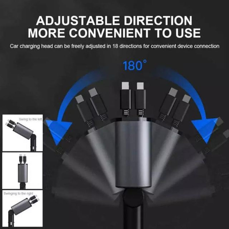 Retractable Car Charger, 4 in 1 Fast Car Phone Charger 66W, 2 Retractable Cables and USB Car Charger,Compatible with Iphone 15/14/13/12/11,Galaxy,Pixel